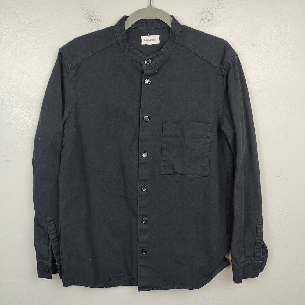 13 Bonaparte Overshirt Mens Small‎ Black Twill Standing Collar Button Up Pocket